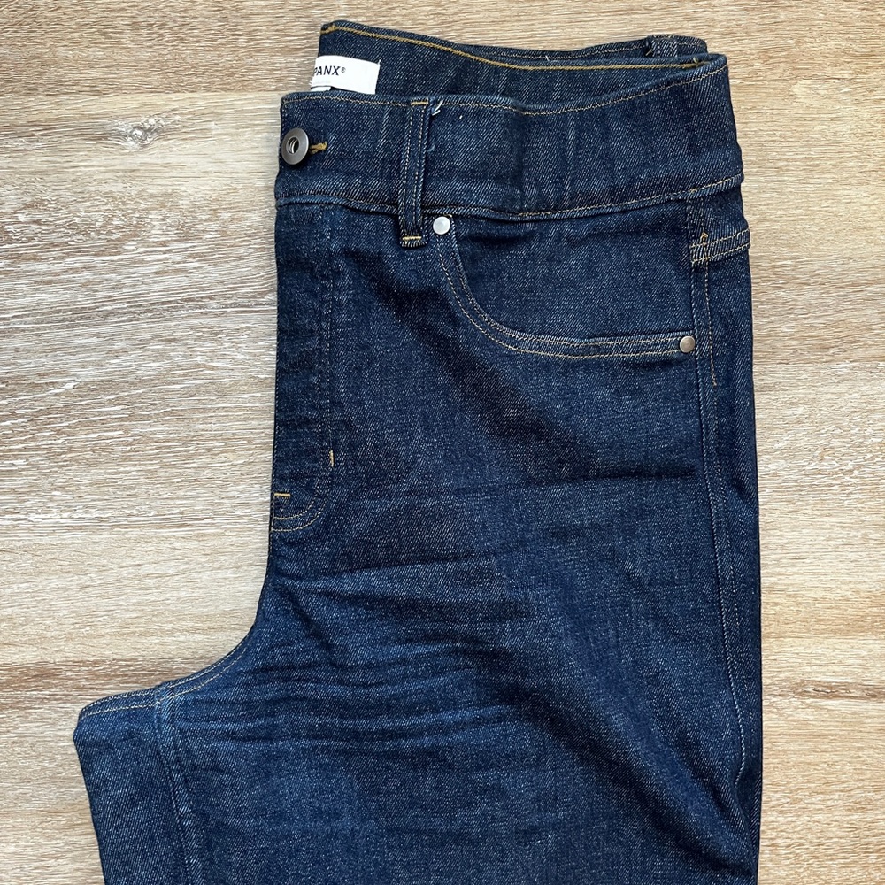 Spanx Wide Leg High Waisted Dark Blue Jeans Size 1X 1T Tall - Picture 2 of 10